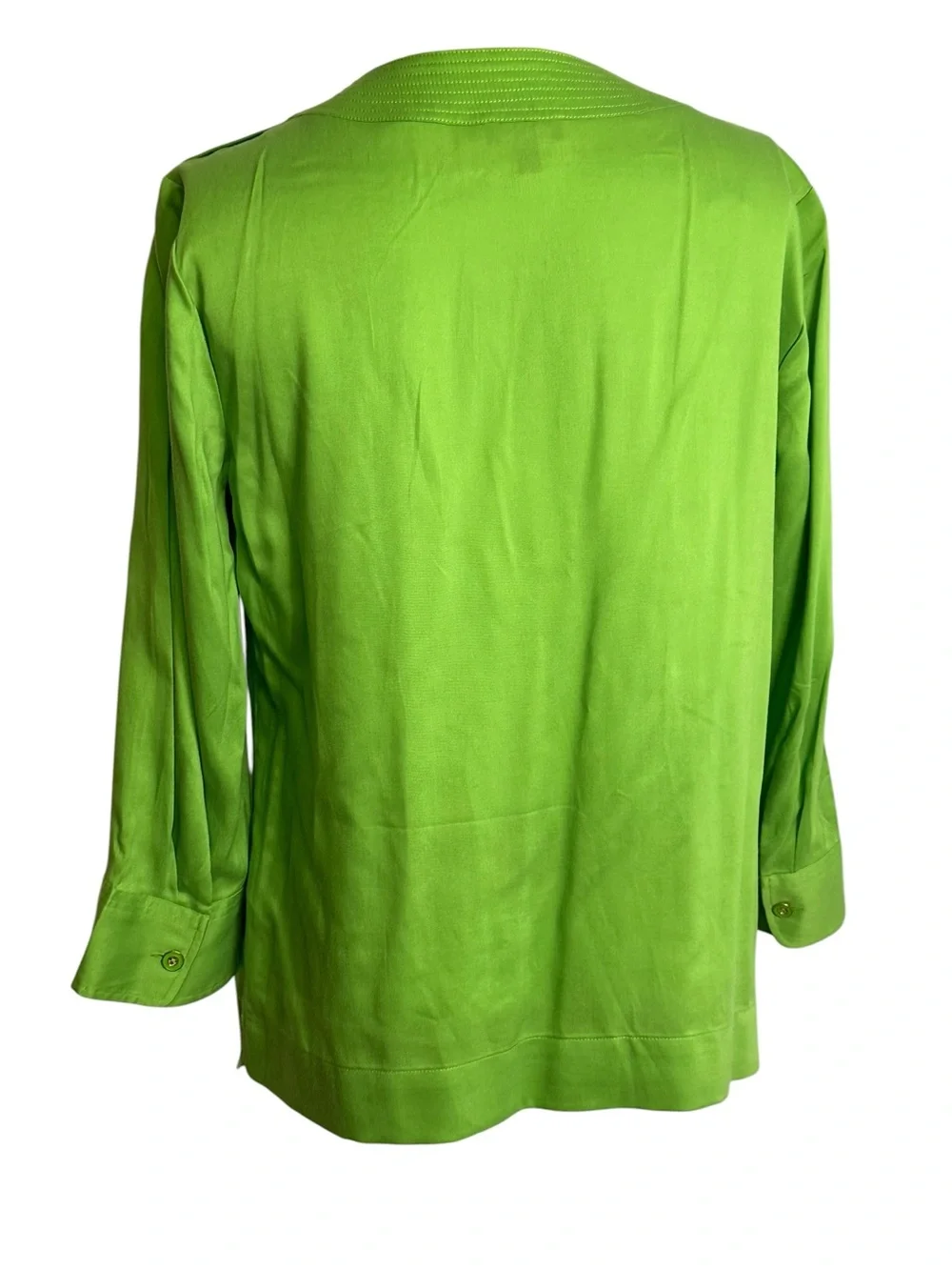 Talbots 100% Tencel Lyocell Lime Green Pleated 3/4 Sleeve Blouse Size 4